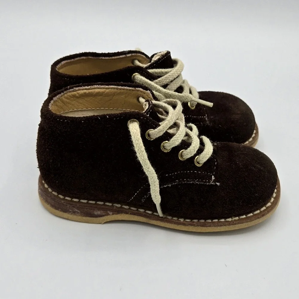 Vtg Kalisteniks Brown Lace Up Suede Toddler‎ Shoes  4 1/2 D